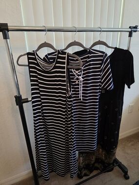 Bundle of 3 Women's Dresses Medium & Petite 10 Black White Striped Casual Safari